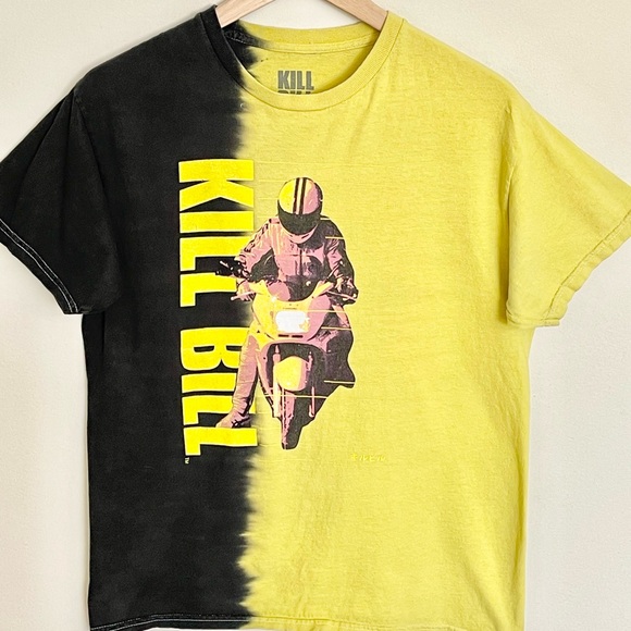 Kill Bill Volume 1 Motorcycle Graphic Split Tie Dye Yellow Black T Shirt Adult M - Picture 3 of 10